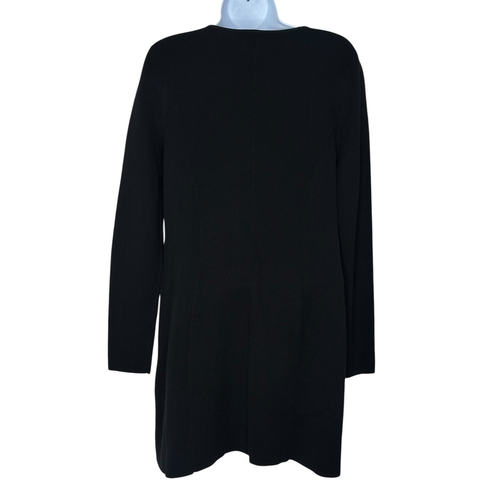 Eileen Fisher Jacket XS Black Leather Trim Zip Front Longline Textured Knit Coat - Picture 3 of 9